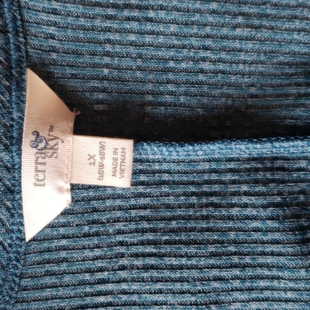 Terra & Sky Teal V Neck Knit 3/4 Sleeve 1X - Picture 3 of 10